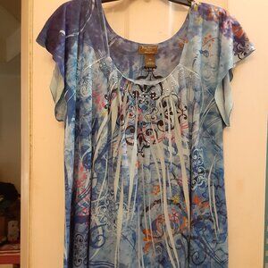 Jane Ashley Multicolored Cap Sleeve Pull Over Blouse in Size 1X